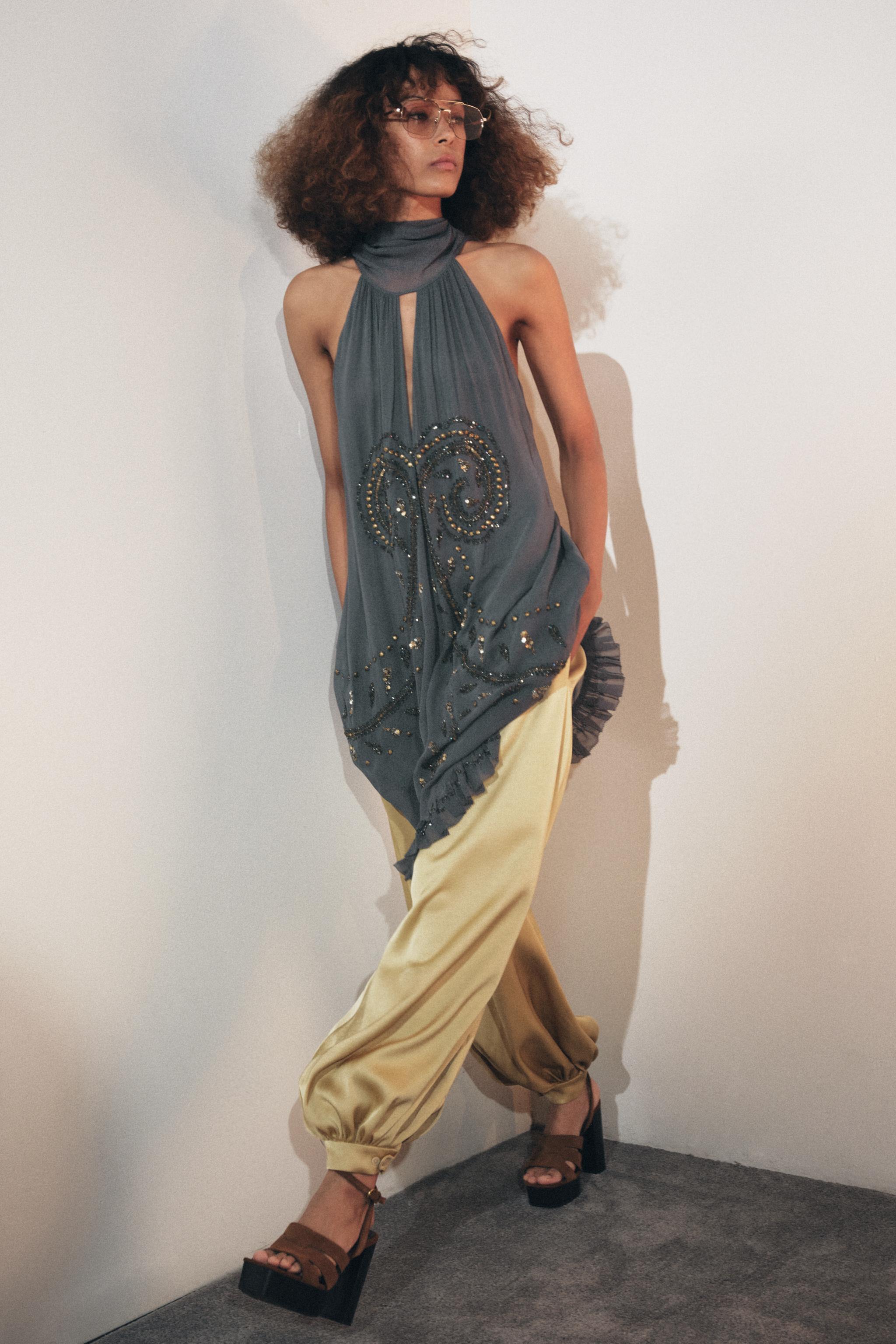 Grey Halter Neck Embellished Maxi Dress-aritzao