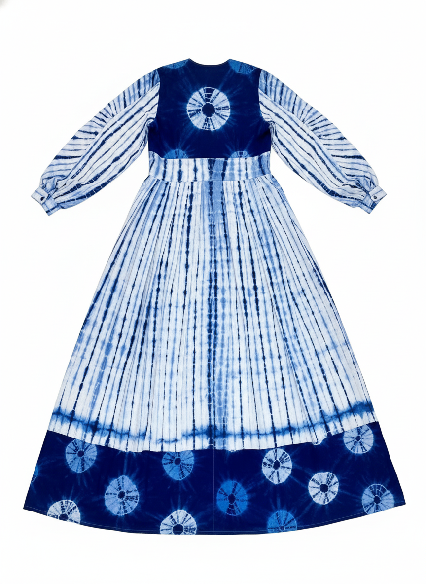 Glam Tie - Dye Print Ruched Sleeve Maxi Dress