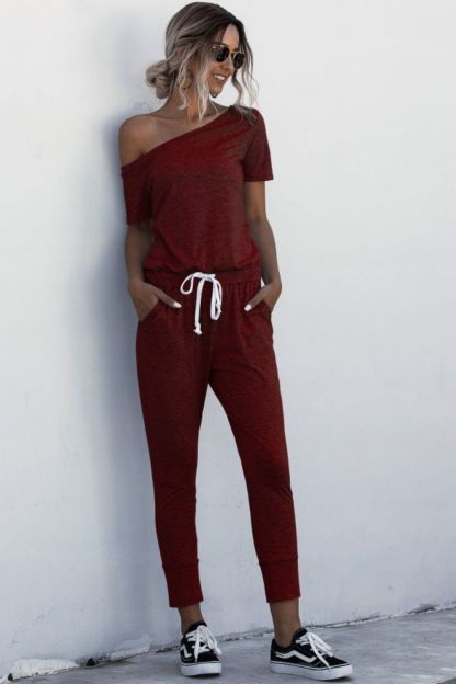 Asymmetrical Neck Tied Jumpsuit with Pockets-aritzao