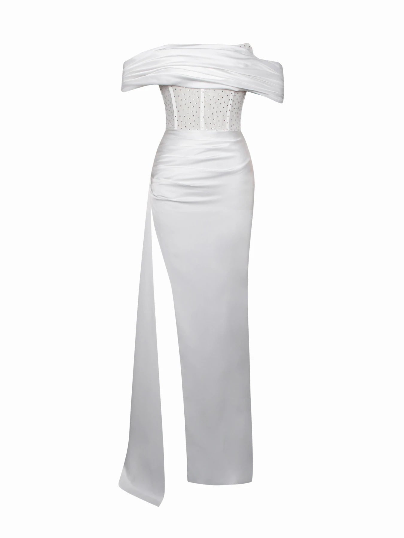 Esme gown Off-shoulder Long Slit White Bandage Dress-CALLISTARI