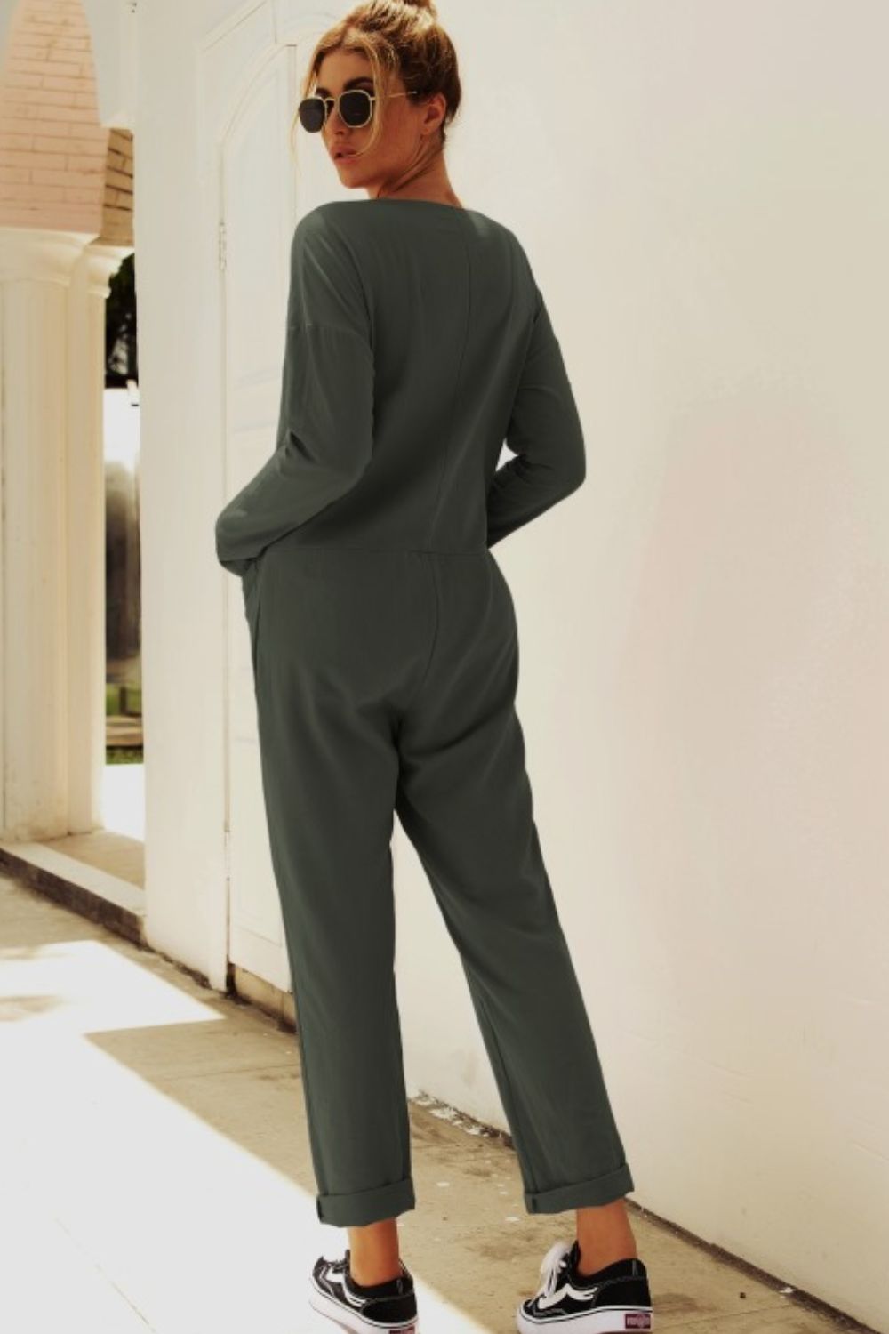 Buttoned Drop Shoulder Pocket Jumpsuit-aritzao