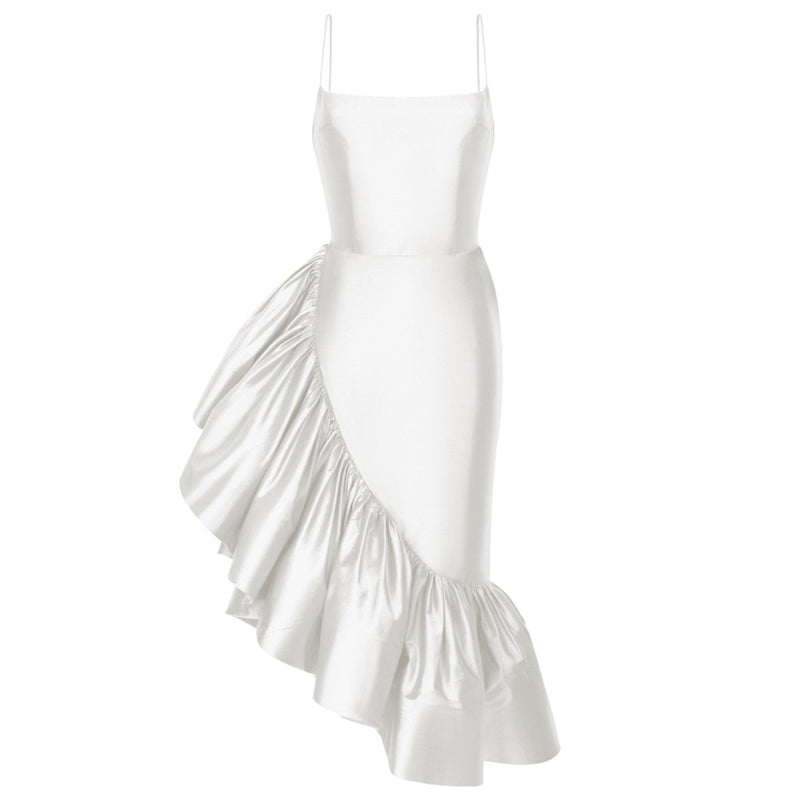 Asymmetrical Ruffles Sleeveless Midi Dress-CALLISTARI