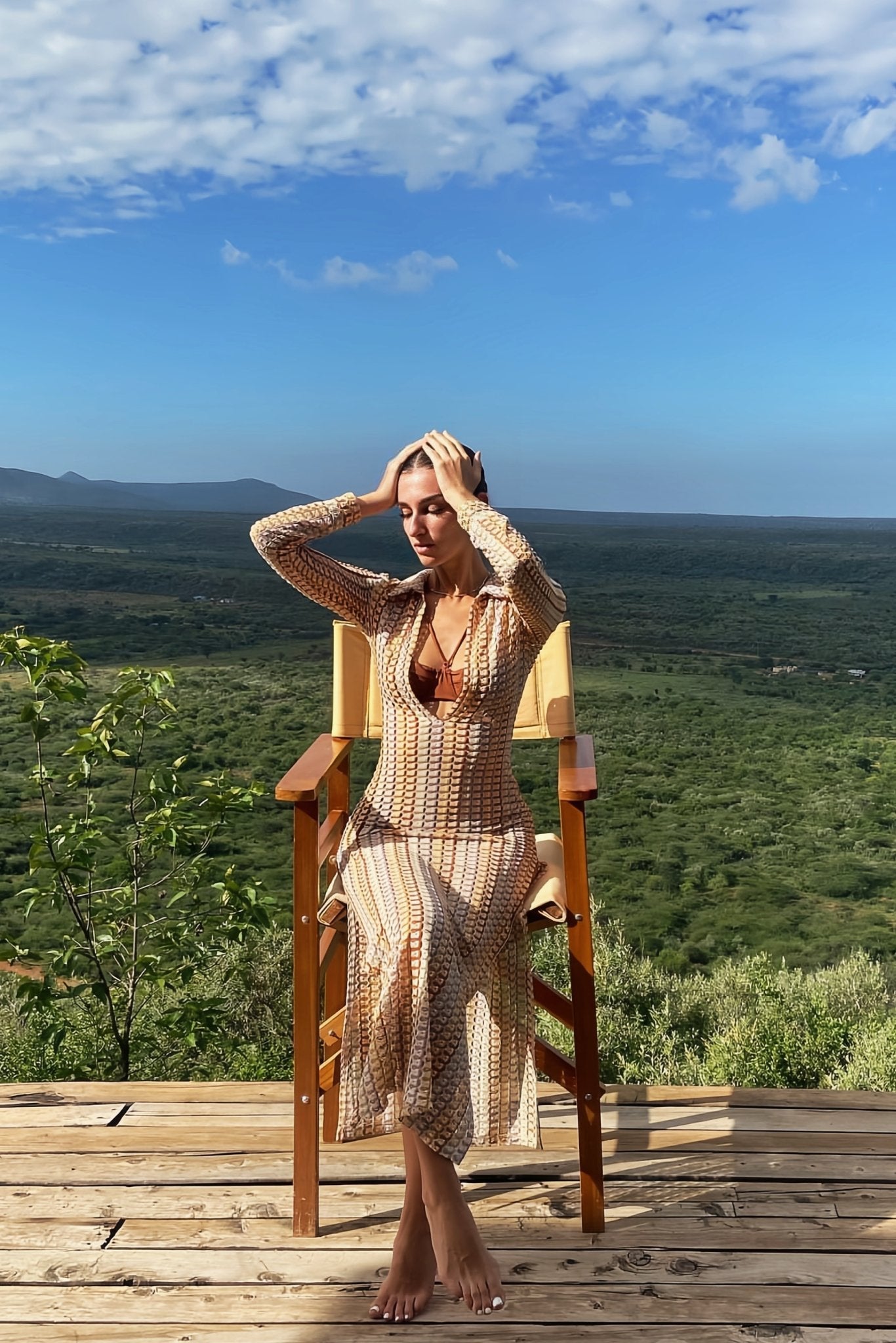 Dawn V-neck Collared Crochet Maxi Dress-CALLISTARI