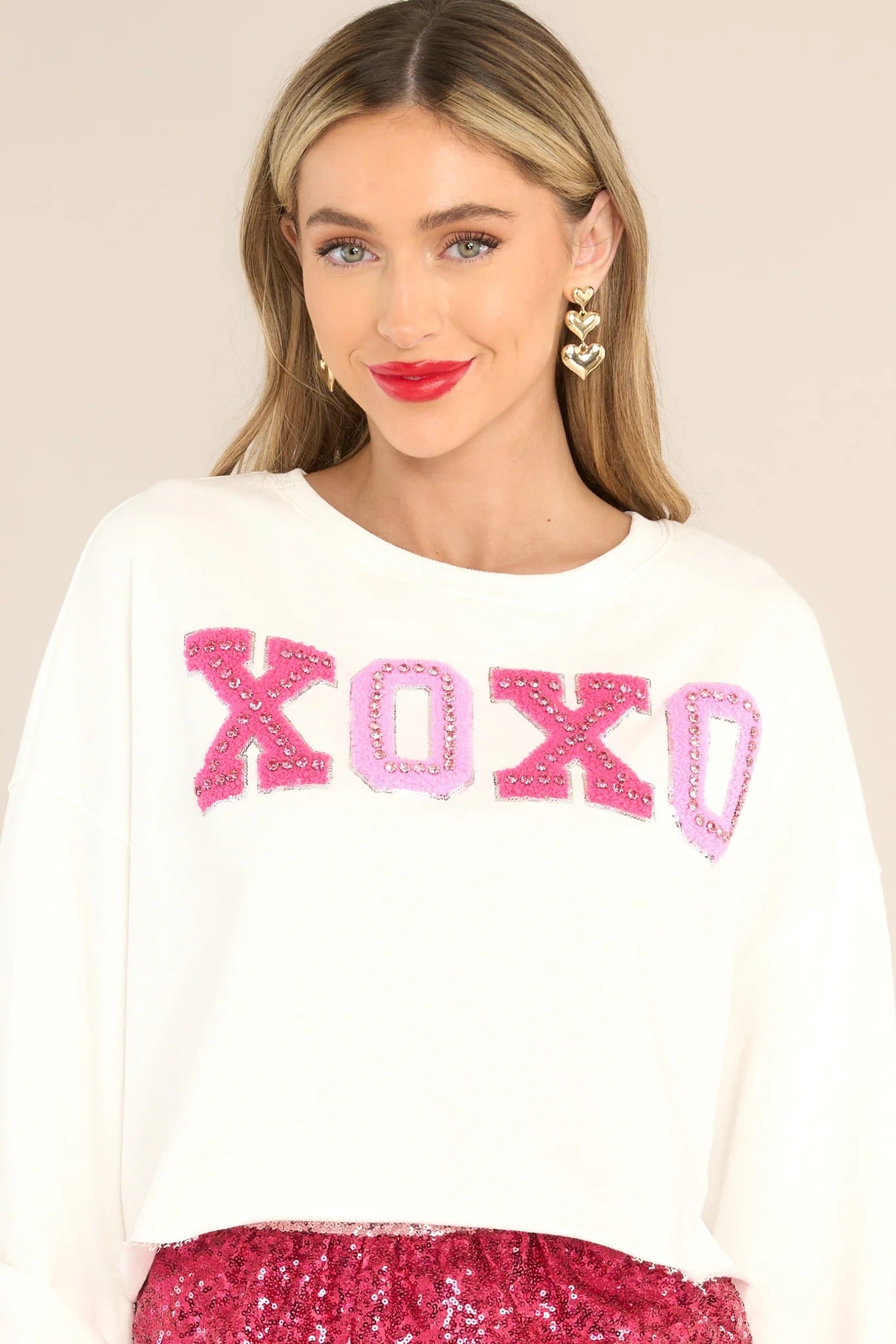 Thought Of You White XOXO Cropped Sweatshirt-CALLISTARI
