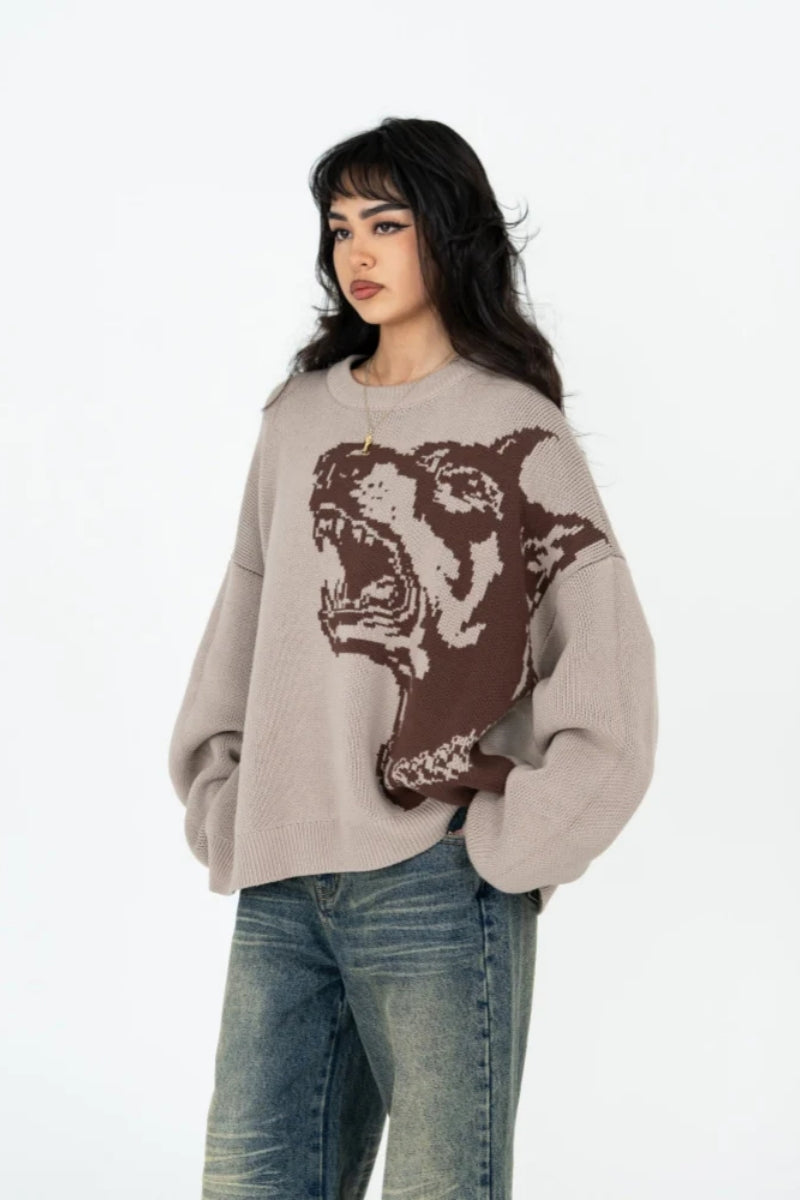 Doberman Graphic Knit Sweater-aritzao
