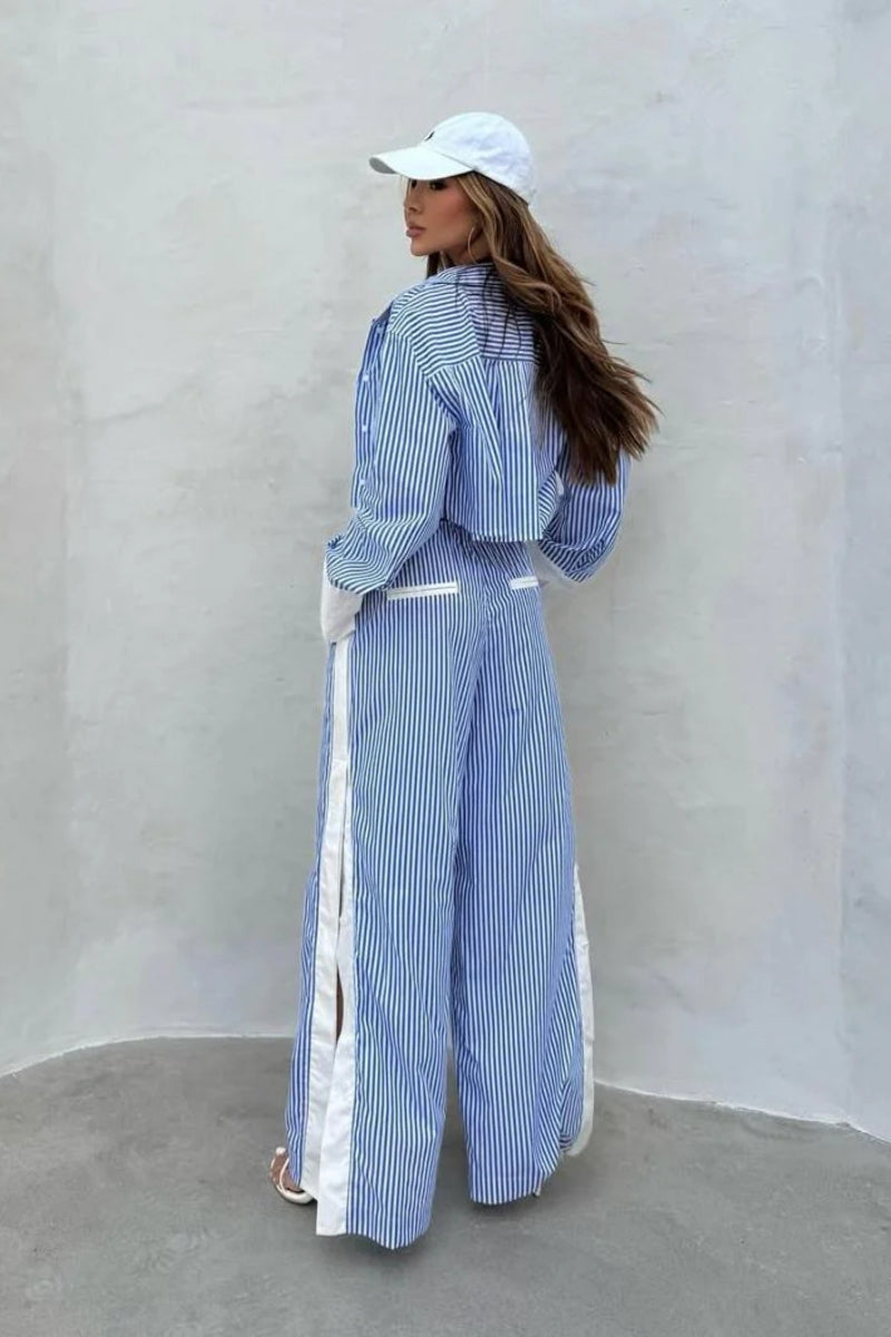Chic Striped Lounge Pants Set-aritzao