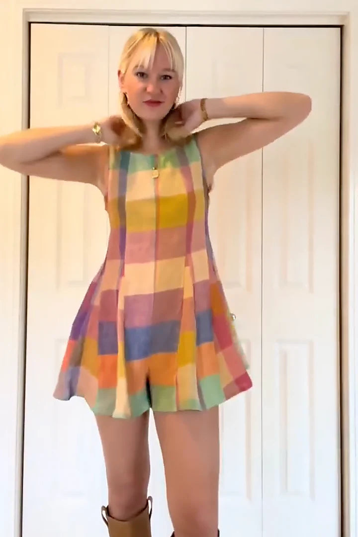 Vibrant Patchwork Grid Sleeveless Jumpsuit-aritzao