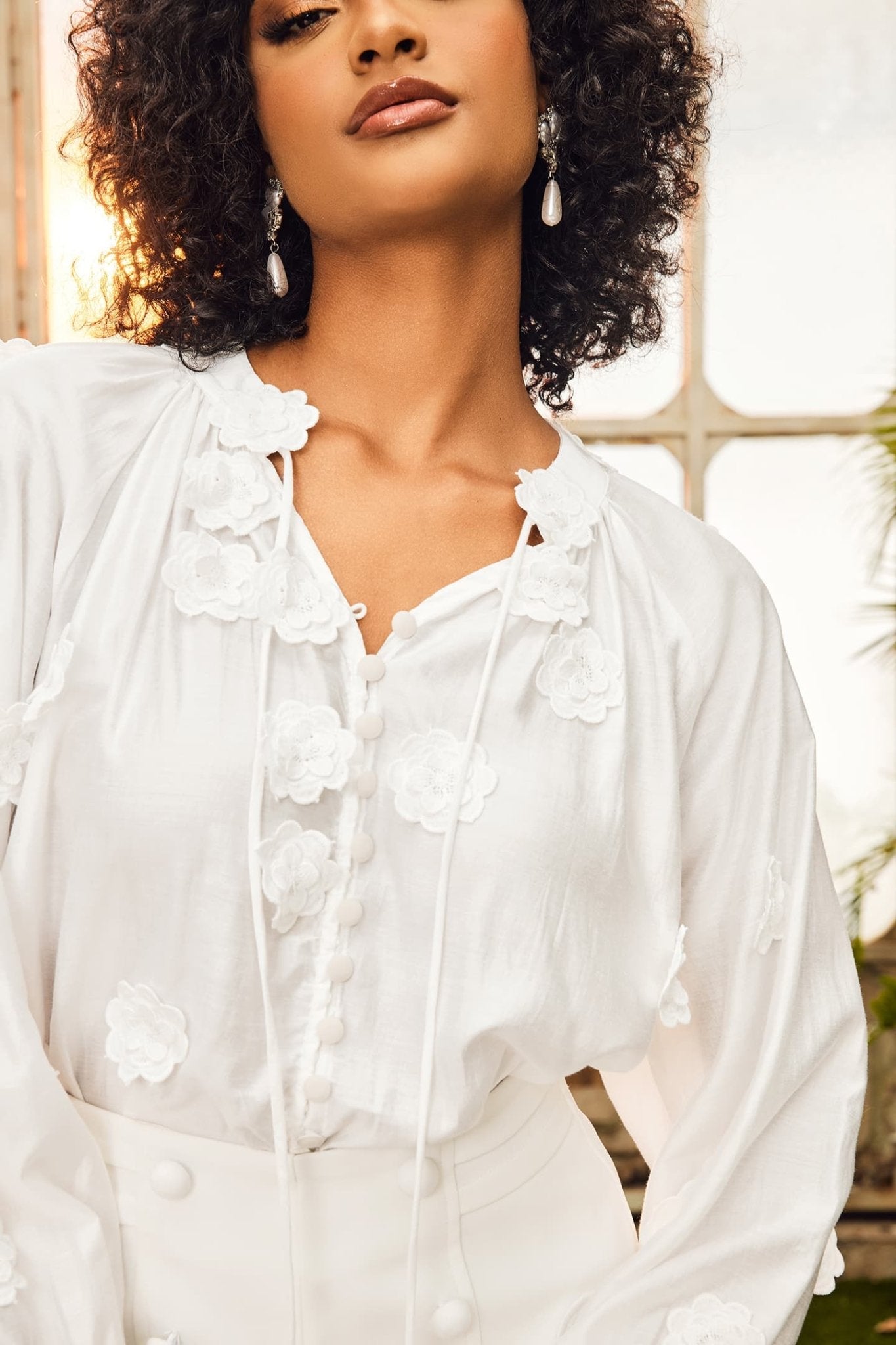 Ella Floral V-neck Blouse-CALLISTARI