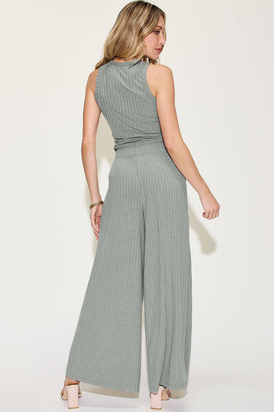 Basic Bae Full Size Ribbed Tank and Wide Leg Pants Set-aritzao