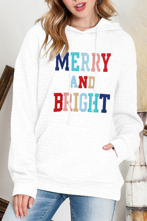 Merry And Bright Waffle Knit Drawstring Hoodie-CALLISTARI
