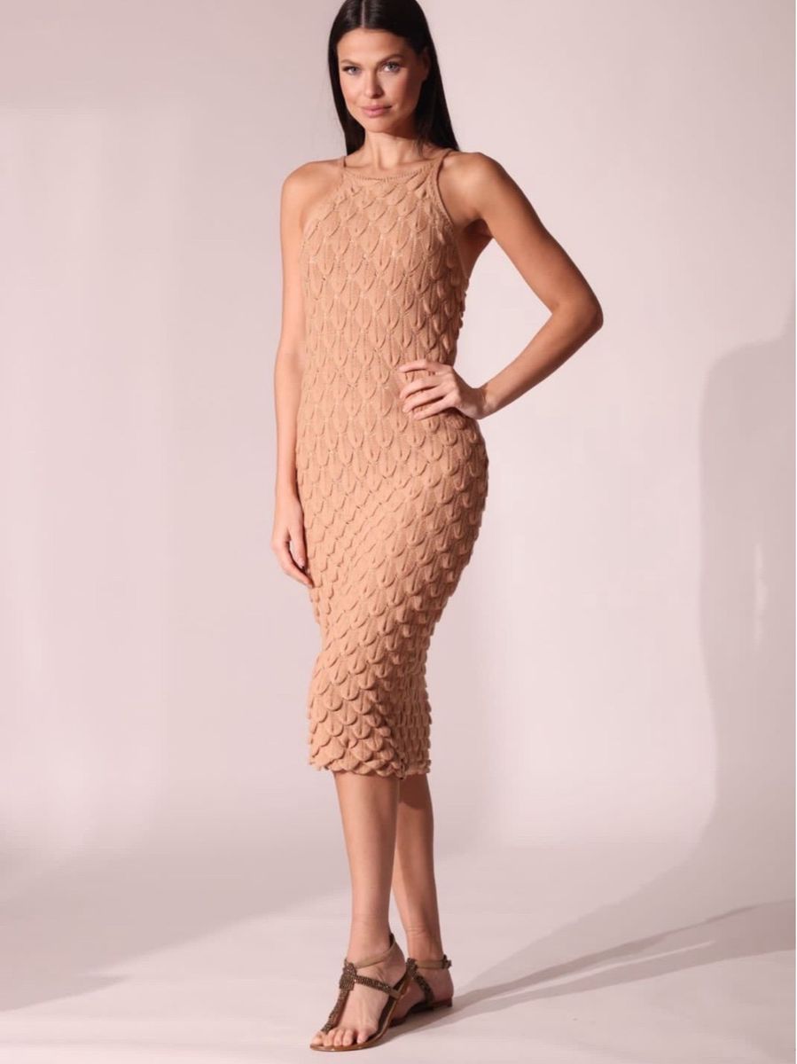 Textured knit backless midi dress