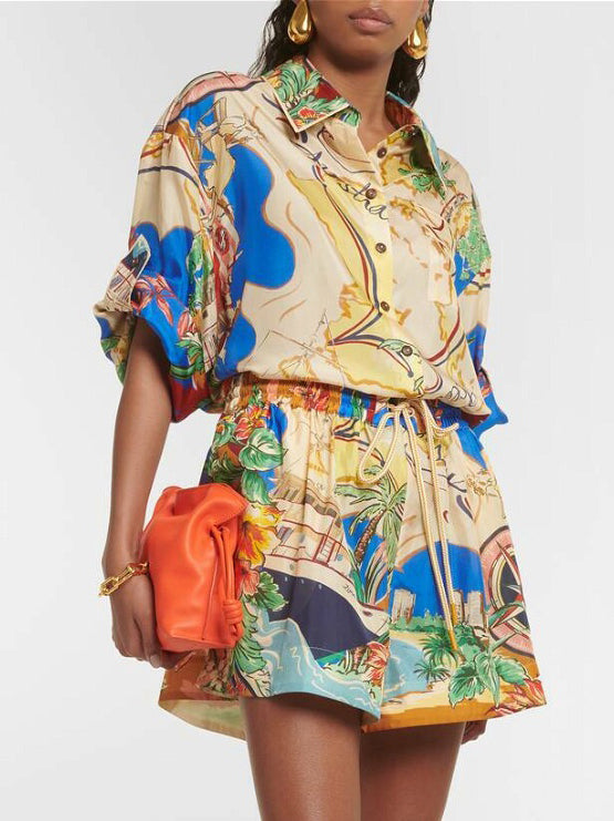 Callistari Unique Printed Waist Shorts Two-Piece Set-CALLISTARI