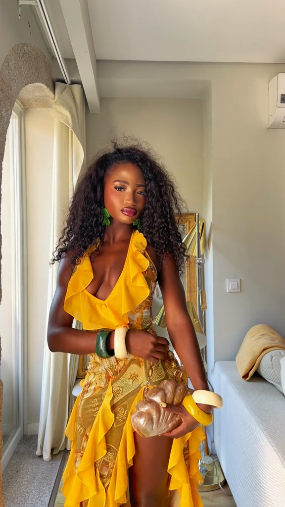 Yellow Ruffled Halter Dress-aritzao