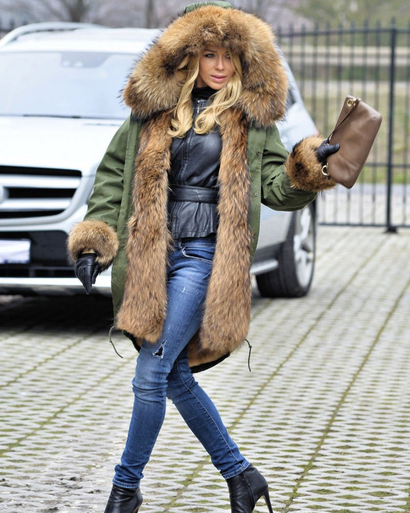 Callistari Womens Hooded Faux Fur Lined Warm Coats Parkas Anoraks Outwear Winter Long Jackets-CALLISTARI