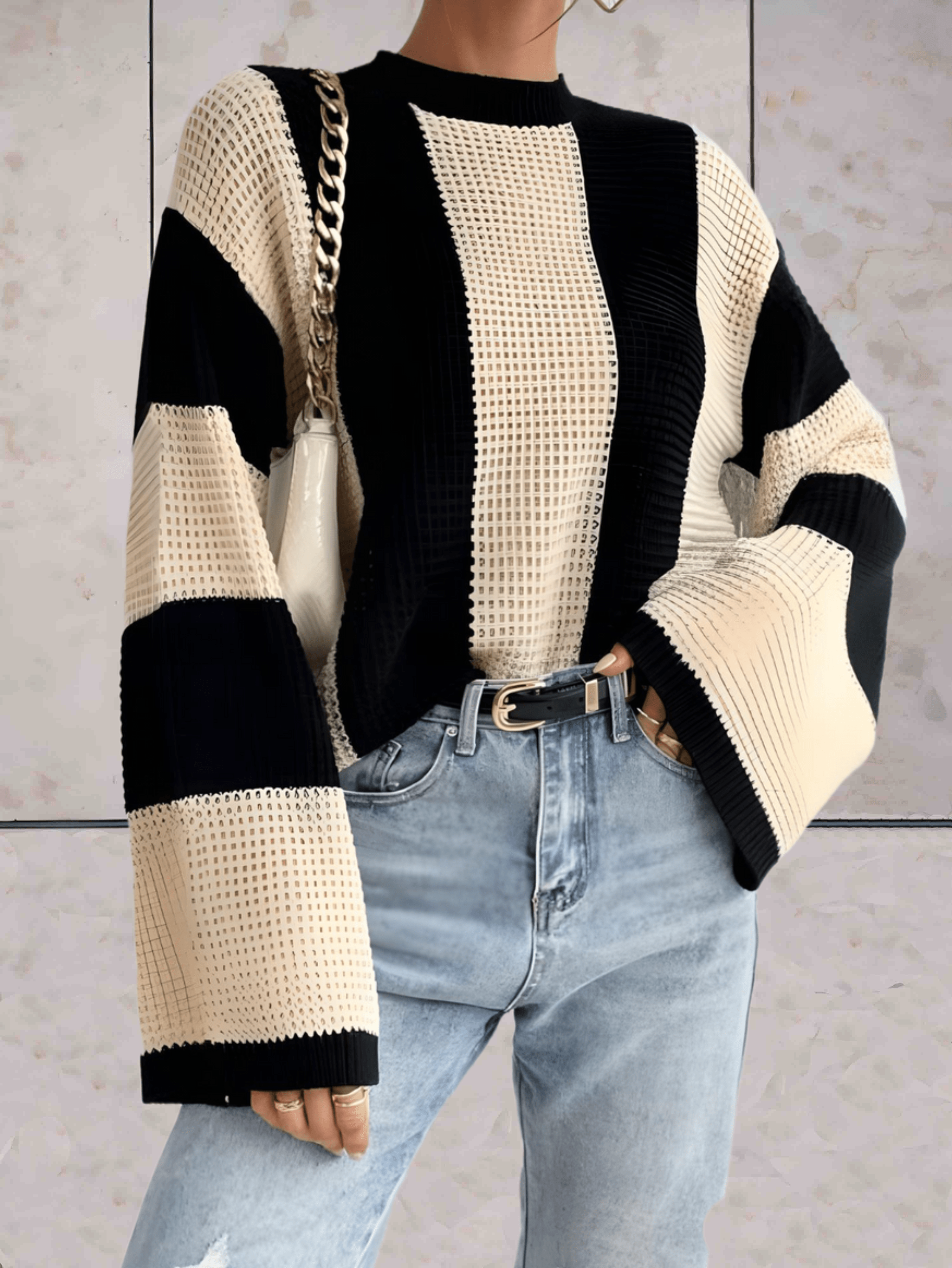 Hierra - Zweifarbiger Rundhalspullover mit weiten Ärmeln-CALLISTARI