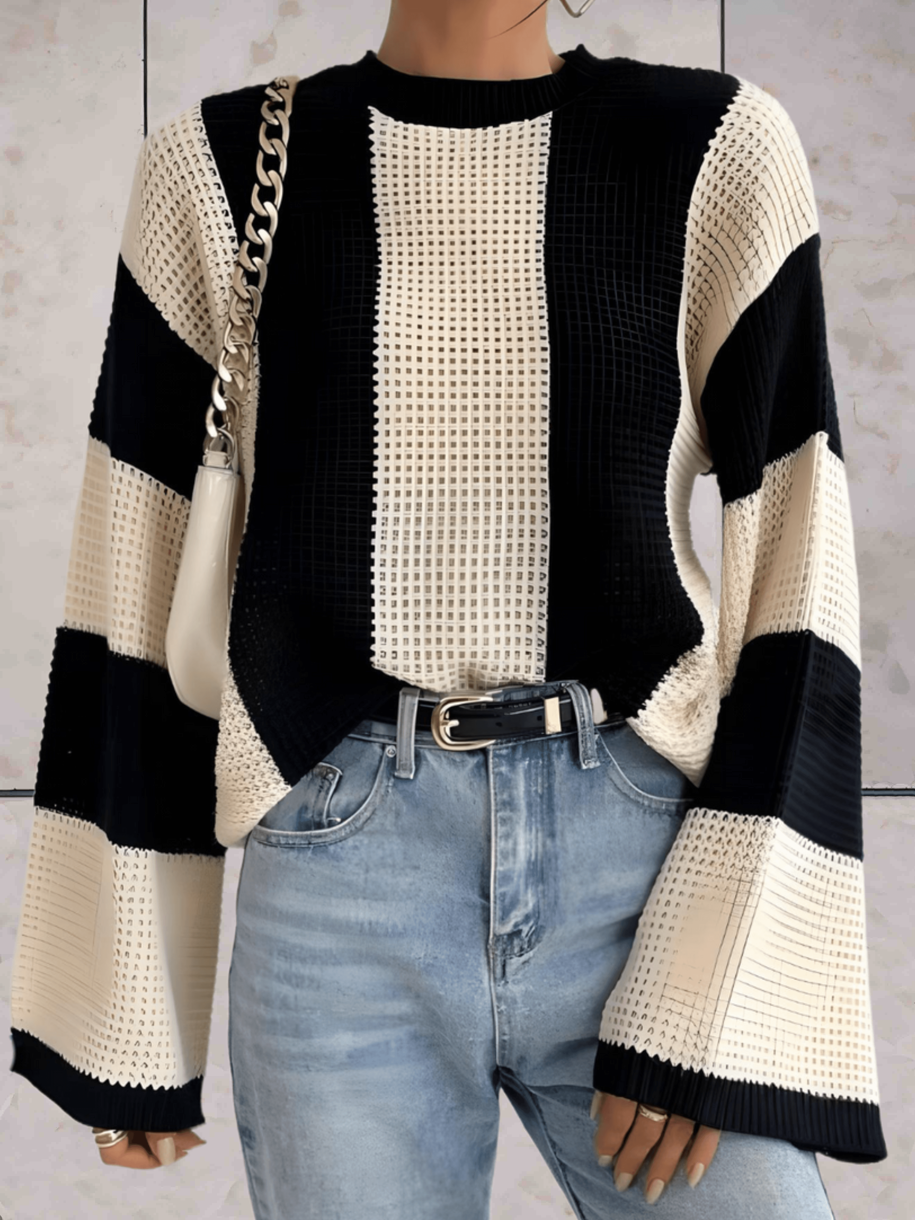 Hierra - Zweifarbiger Rundhalspullover mit weiten Ärmeln-CALLISTARI