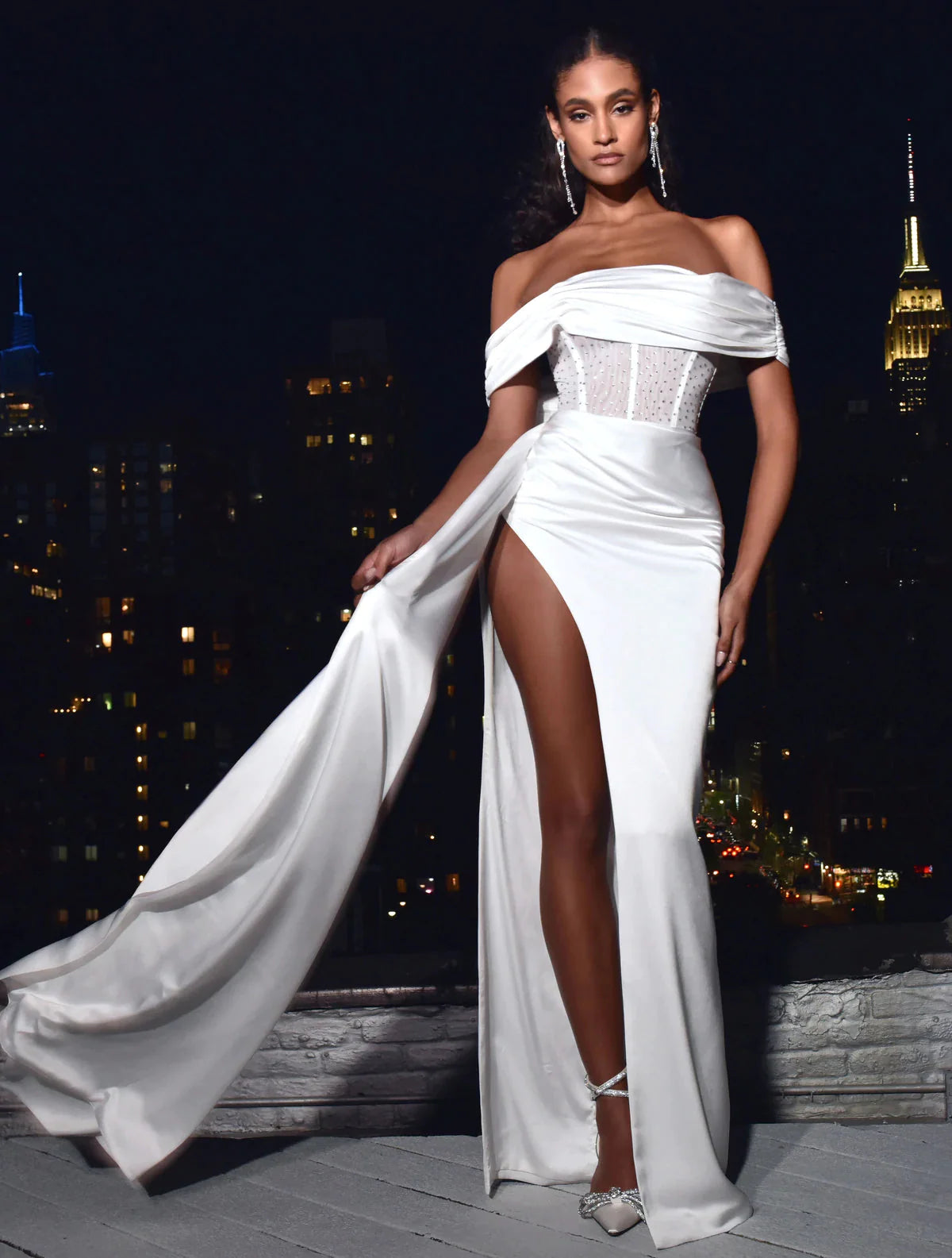 Esme gown Off-shoulder Long Slit White Bandage Dress-CALLISTARI