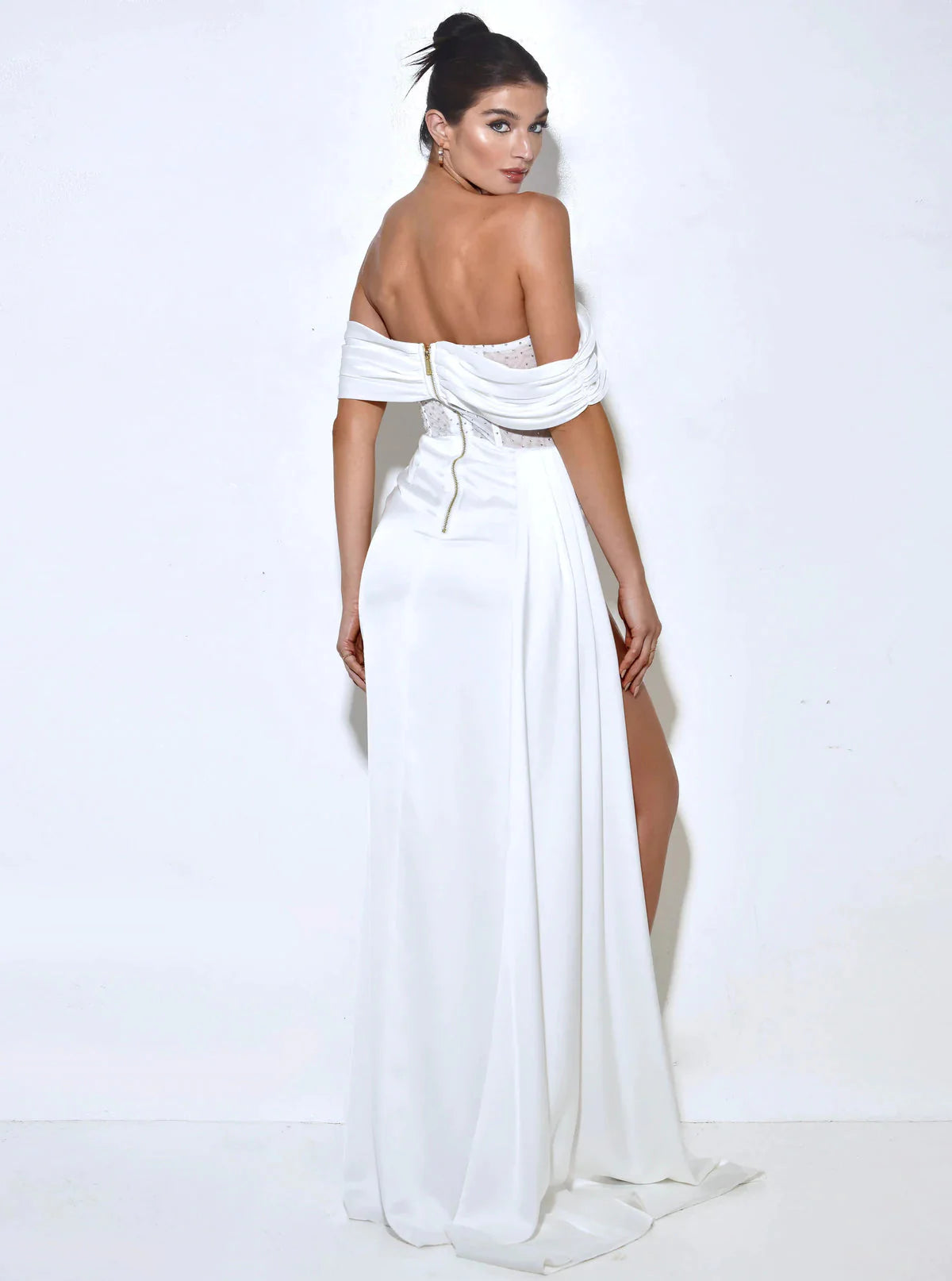Esme gown Off-shoulder Long Slit White Bandage Dress-CALLISTARI
