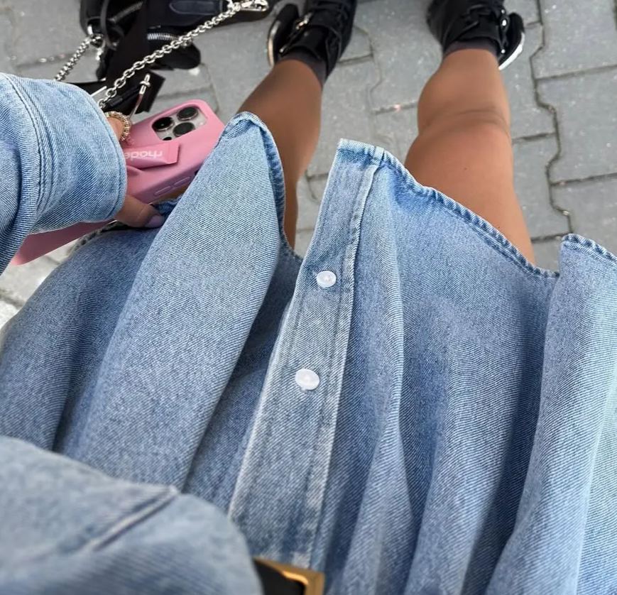 Oversized washed denim dress