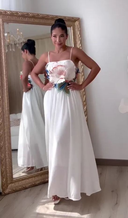 Party Embroidered Floral Midi Dress