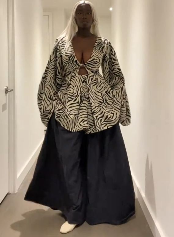 Glam Zebra Print Cut - Out Top & Wide - Leg Pants Set