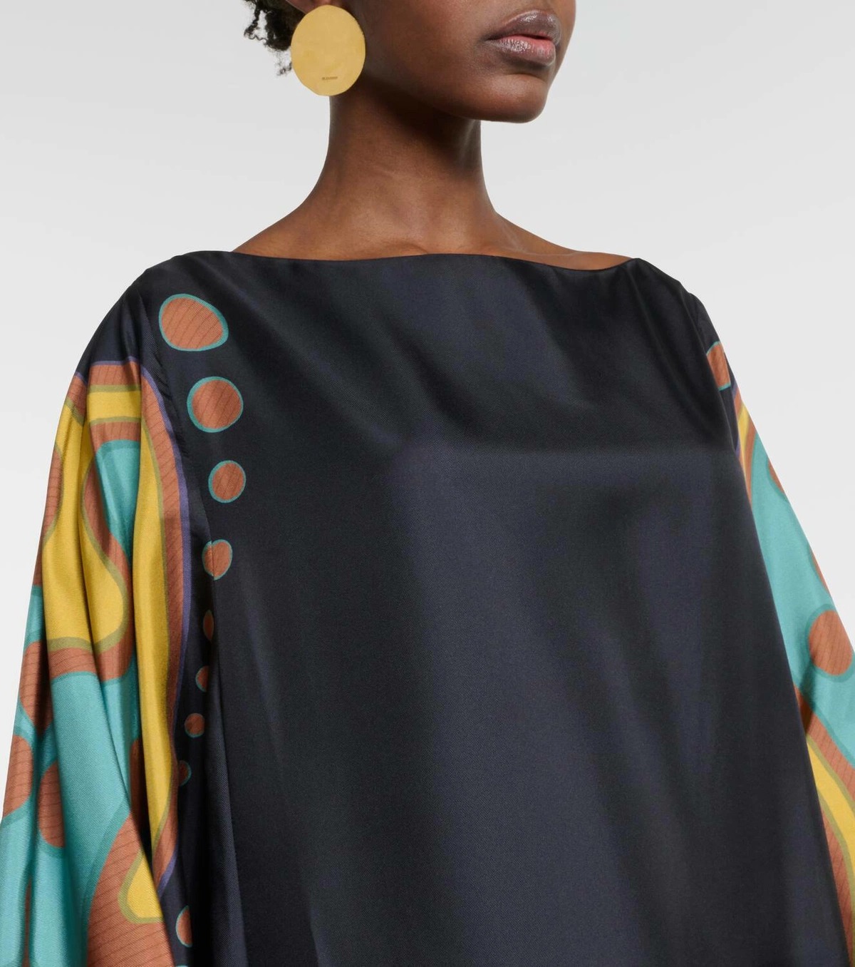 Feather-Trimmed Twill Gown