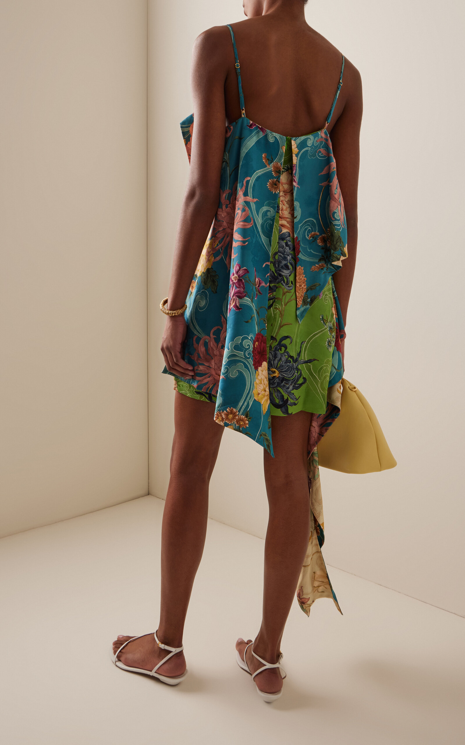 Glam Asymmetric Floral Print Ruffle Mini Dress
