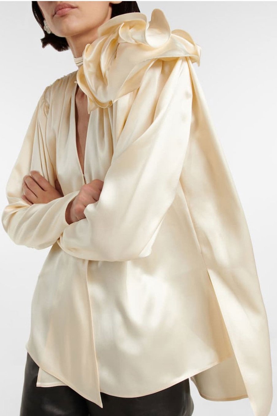 Lorraine Flower Satin Flowy Blouse-CALLISTARI