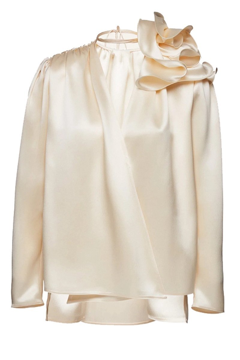 Lorraine Flower Satin Flowy Blouse-CALLISTARI