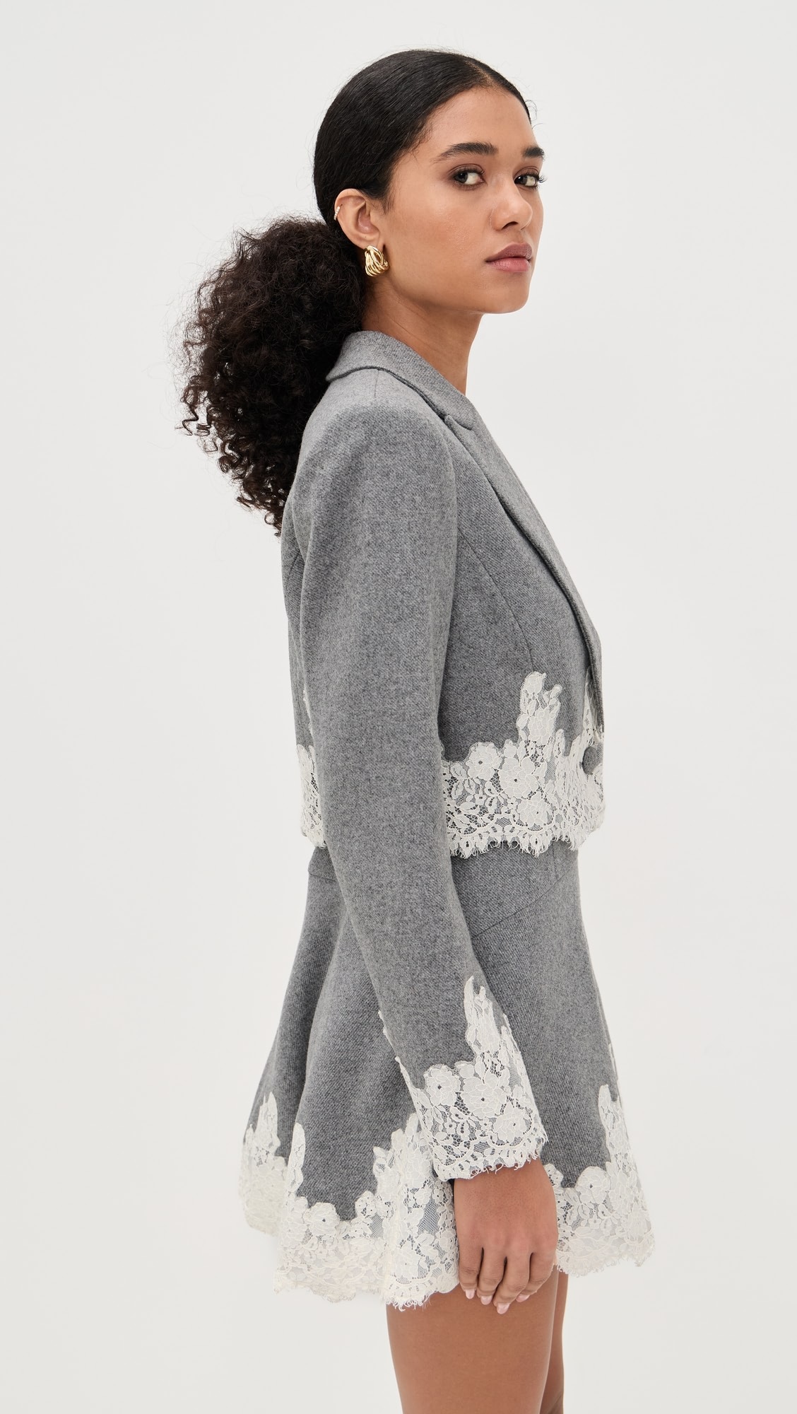Sophisticated Lace - Trim Blazer & Dress Two - Piece