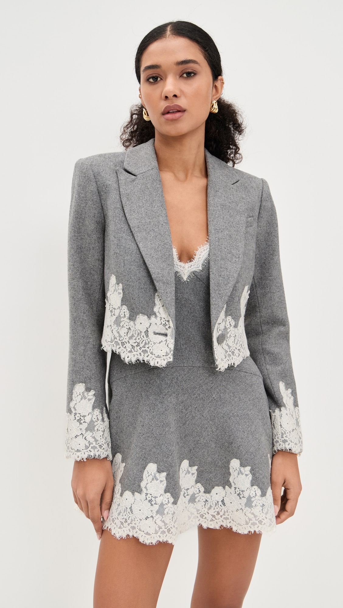 Sophisticated Lace - Trim Blazer & Dress Two - Piece