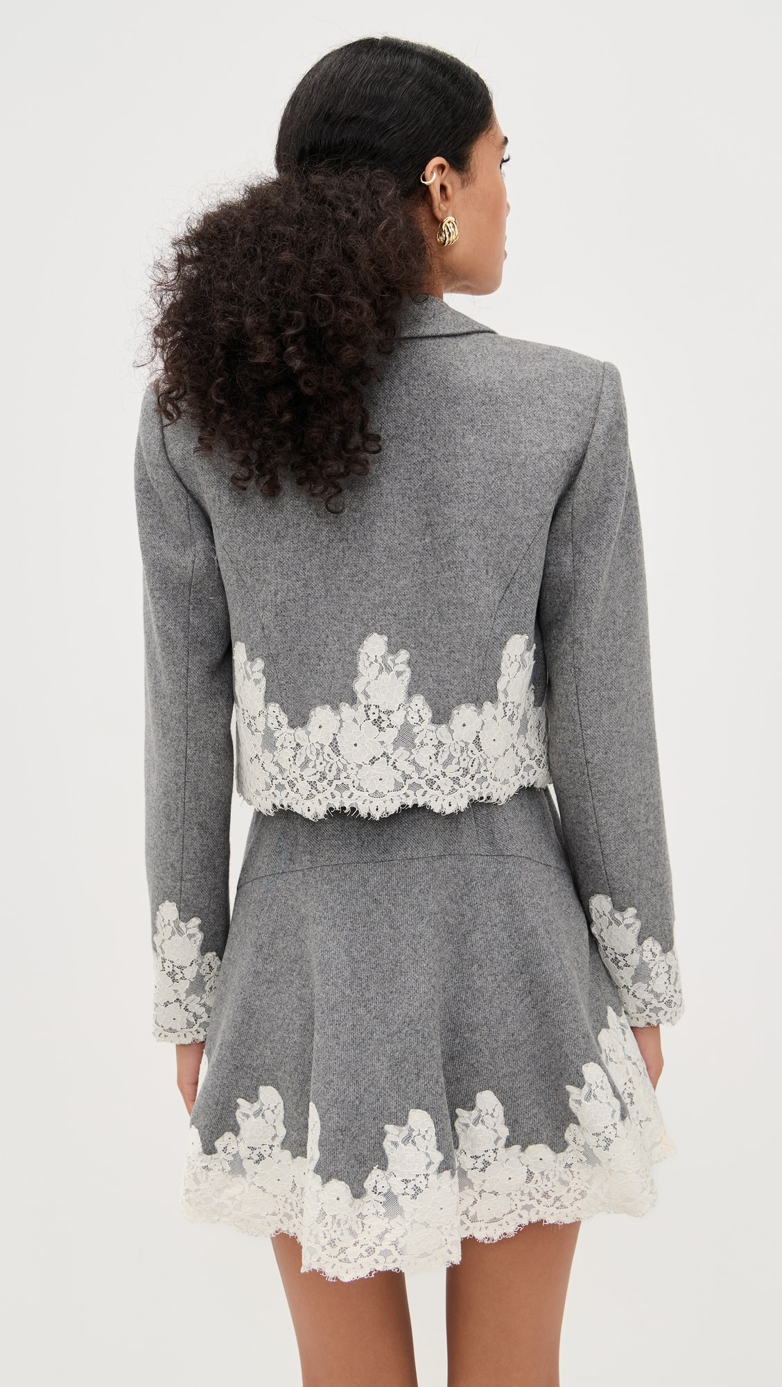 Sophisticated Lace - Trim Blazer & Dress Two - Piece