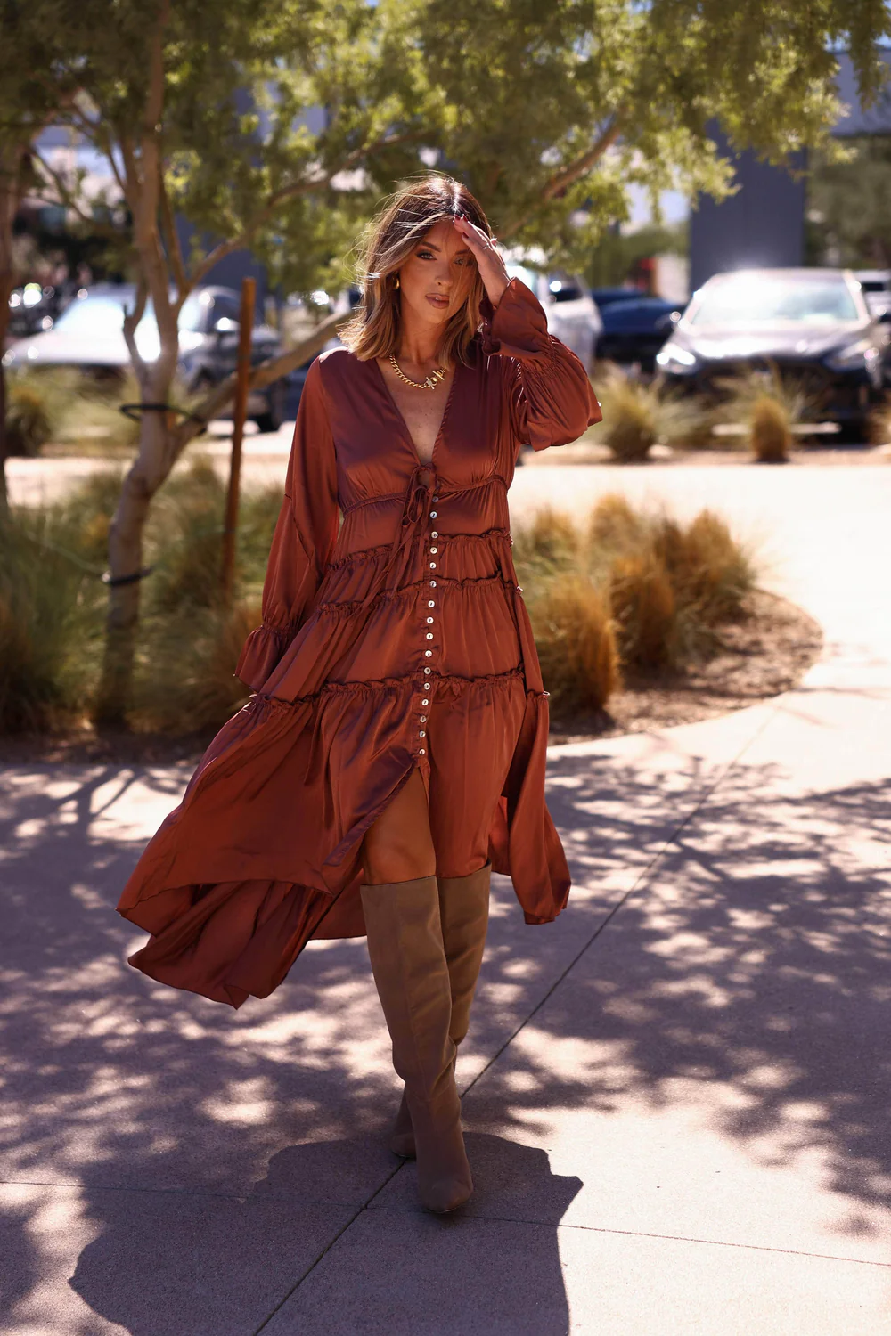 Elegant Deep V - Neck Tiered Maxi Dress