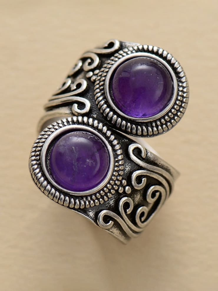 Natural Amethyst Silver-Plated Ring-CALLISTARI