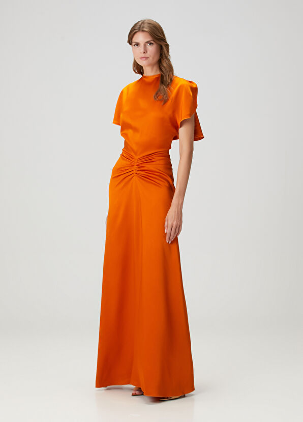 Glam Ruched Mock Neck Maxi Dress