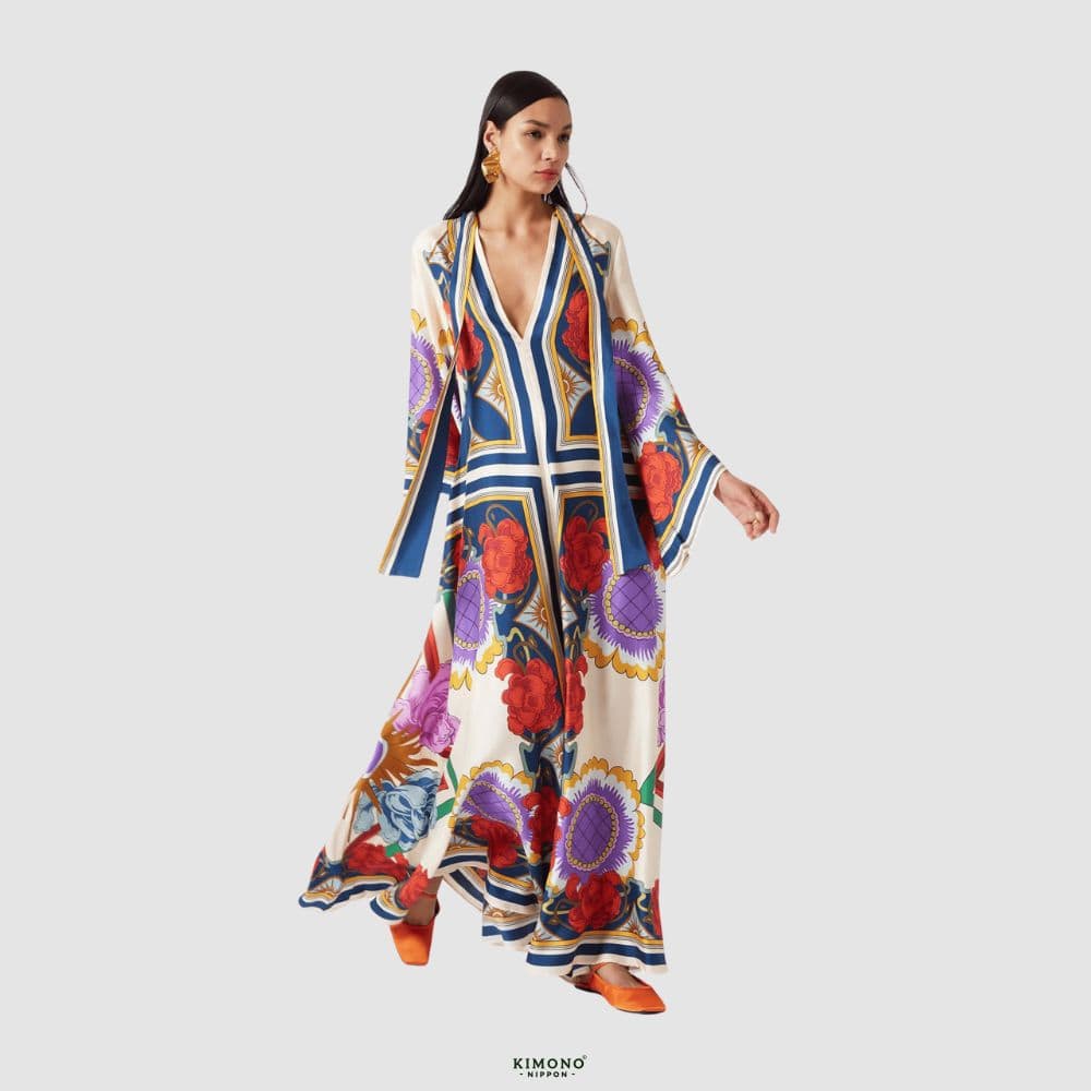 Robe Kimono Réversible | Style Baroque Fleuri-aritzao