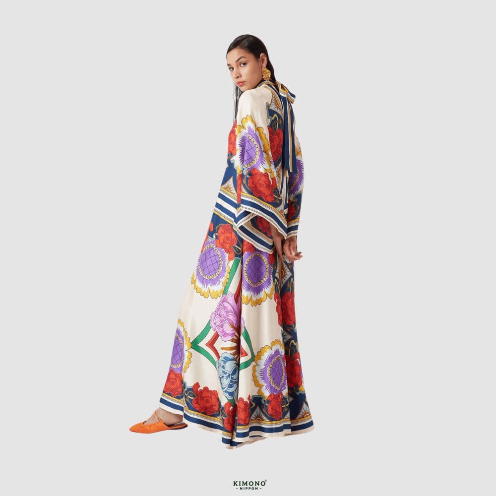 Robe Kimono Réversible | Style Baroque Fleuri-aritzao