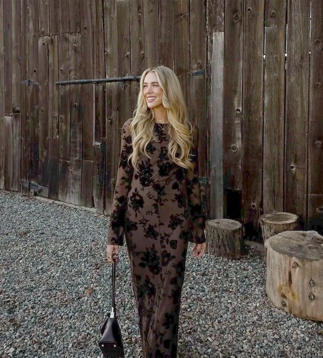 Romantic Velvet Floral Long Sleeve Dress