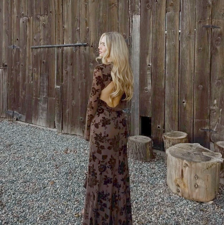 Romantic Velvet Floral Long Sleeve Dress