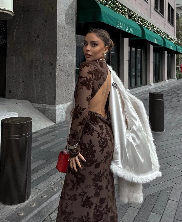 Romantic Velvet Floral Long Sleeve Dress