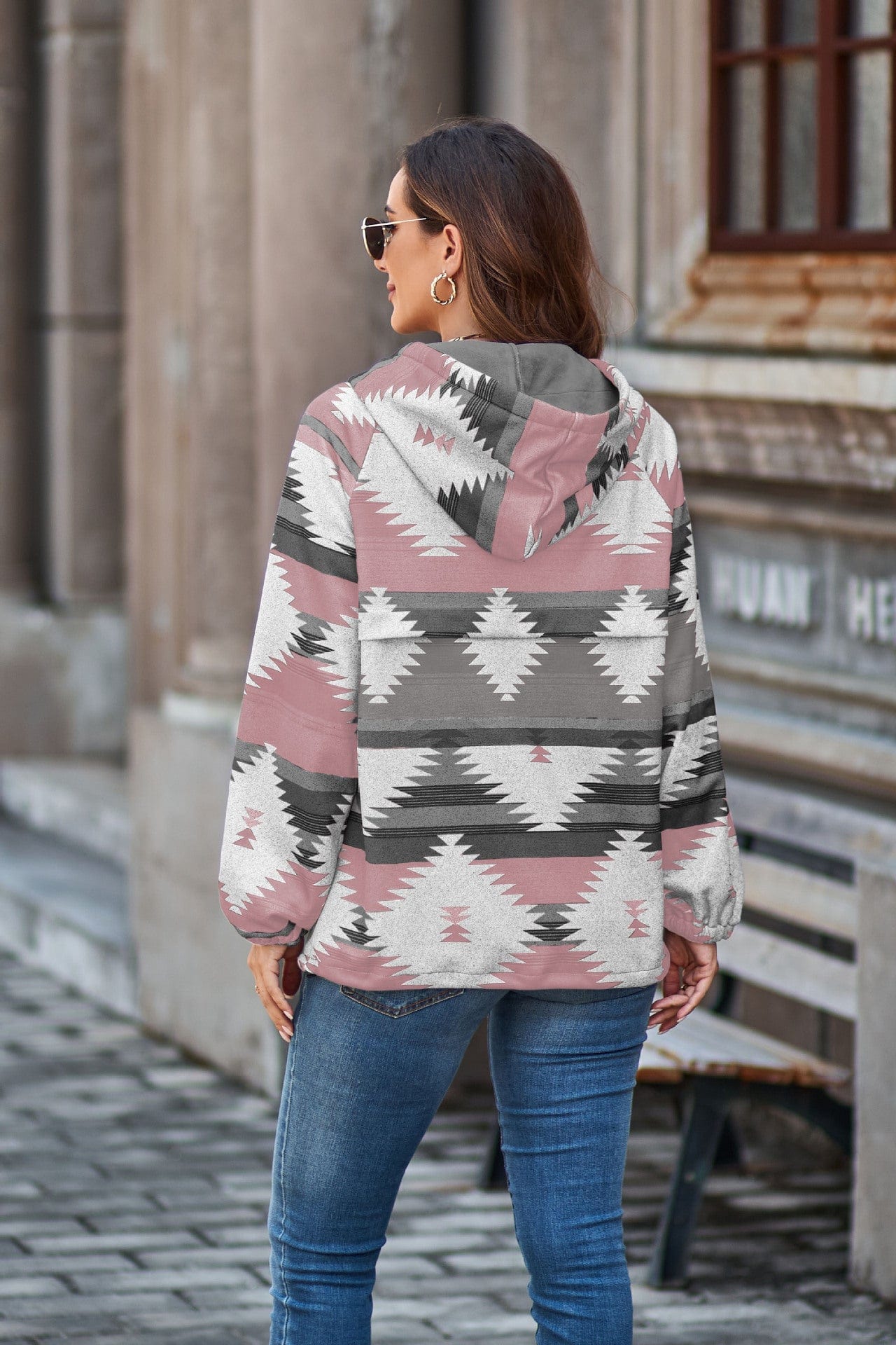 Sebowel Pink Aztec Print Hoodie