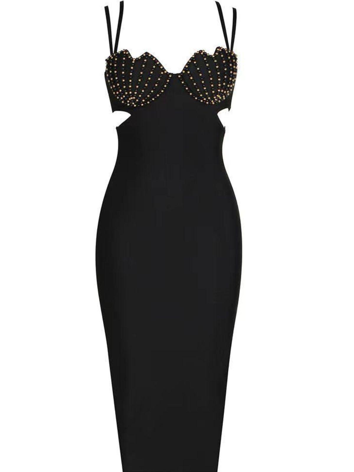 Coretta Pearl Coutout Bandage Dress In Black - Mew Mews