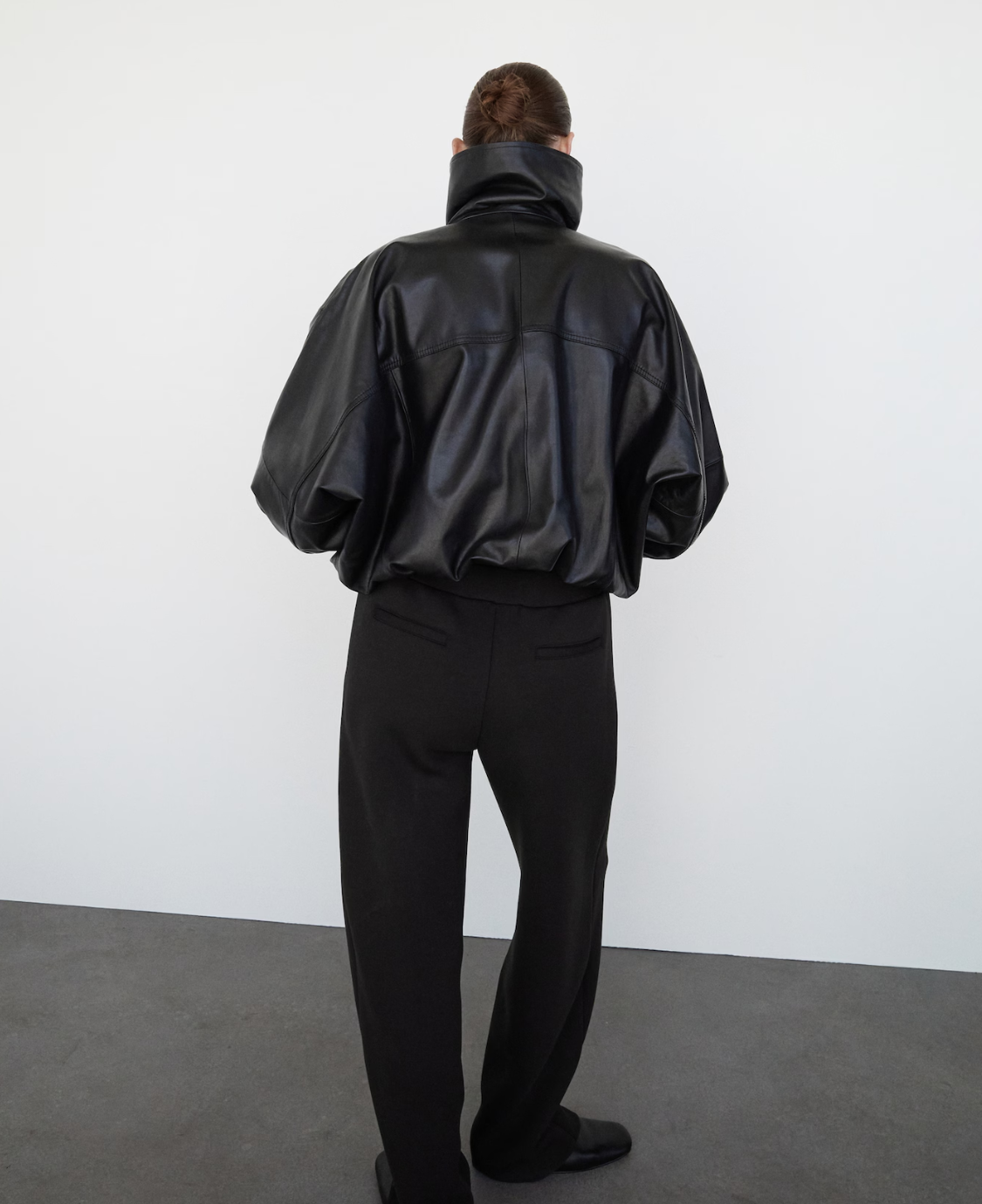 Glam High - Neck Faux Leather Oversized Jacket