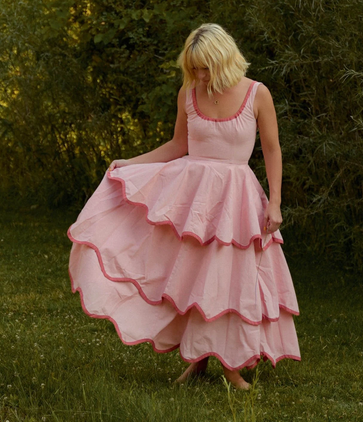 Sophisticated Tiered Contrast Trim Dress