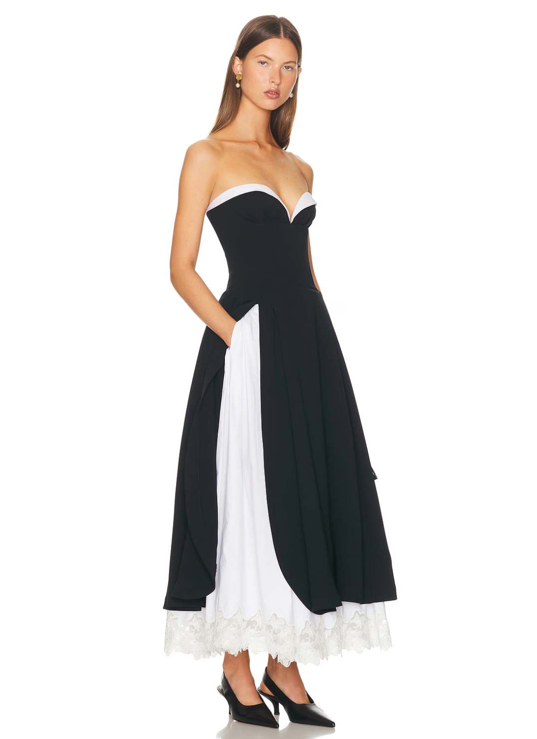 Glamorous Two - Tone Lace Trim Strapless Maxi Dress