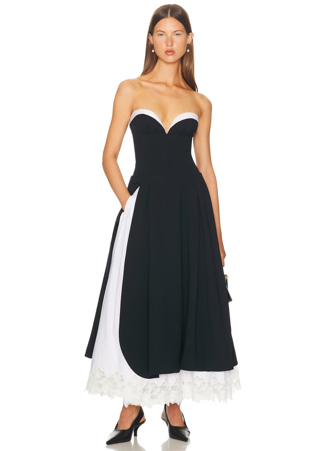 Glamorous Two - Tone Lace Trim Strapless Maxi Dress