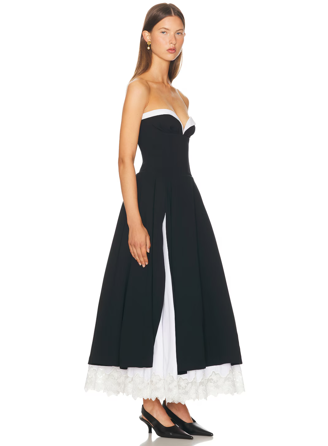 Glamorous Two - Tone Lace Trim Strapless Maxi Dress