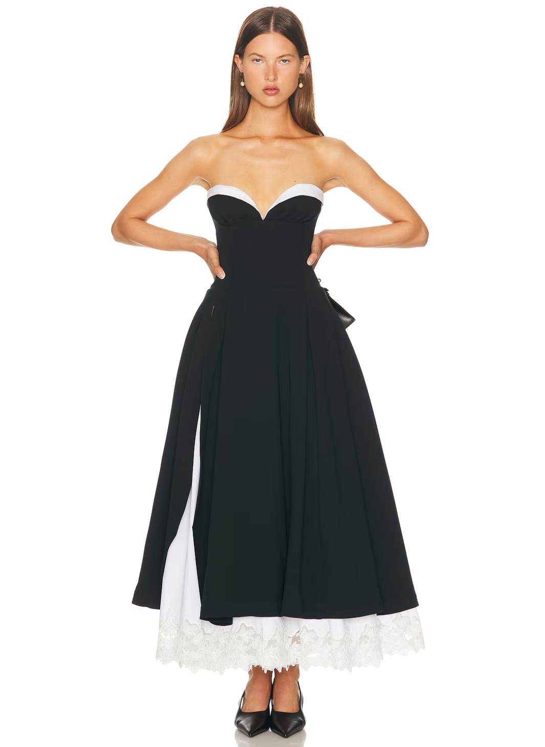 Glamorous Two - Tone Lace Trim Strapless Maxi Dress