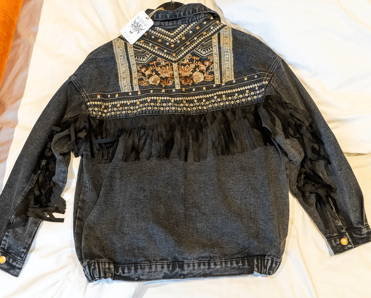 Floral Embroidered Denim Jacket-CALLISTARI