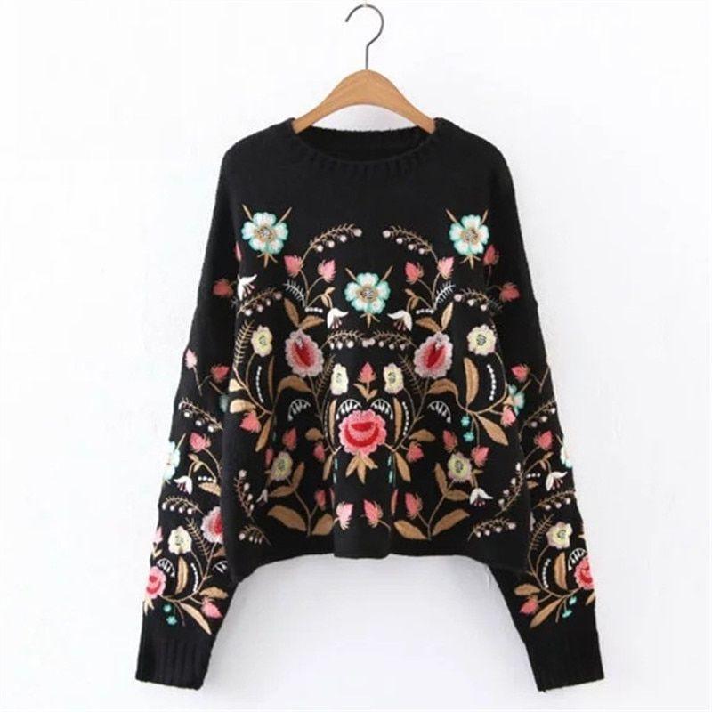 Embroidered Knit Sweater - wickedafstore